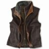 sheepskin brown leather vest with fur collar