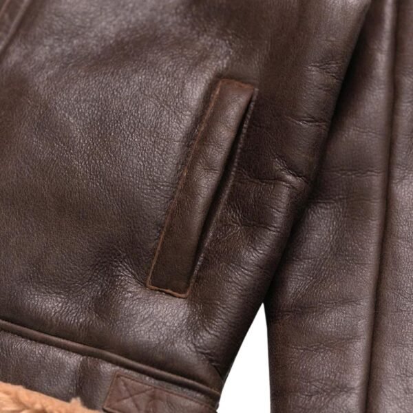 brown sheepskin leather jacket with sherpa lining