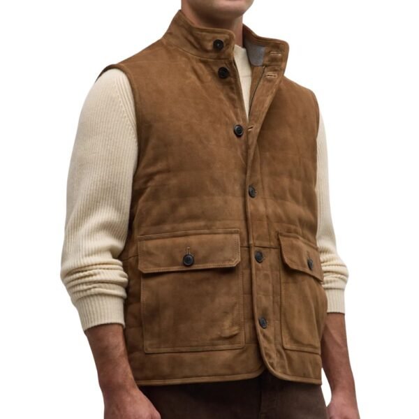 button style brown suede vest mens