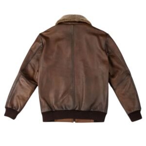 classic leather bomber jacket with fur collar