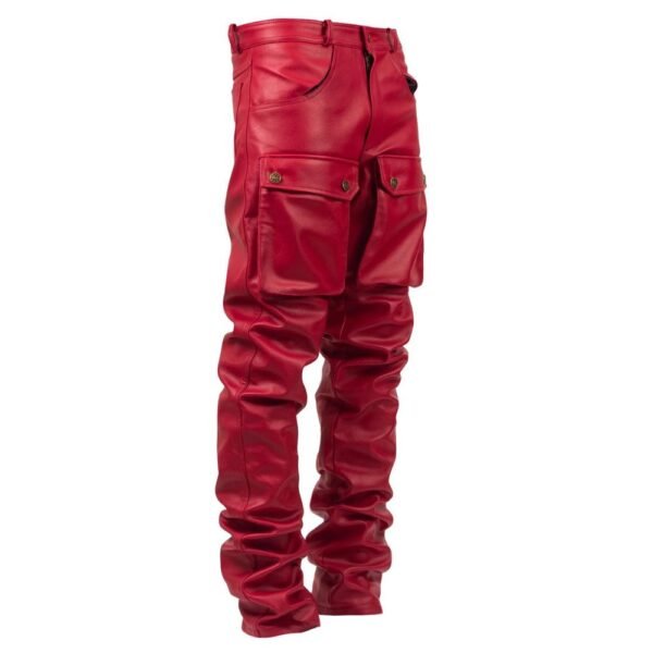 stylish red leather cargo pants