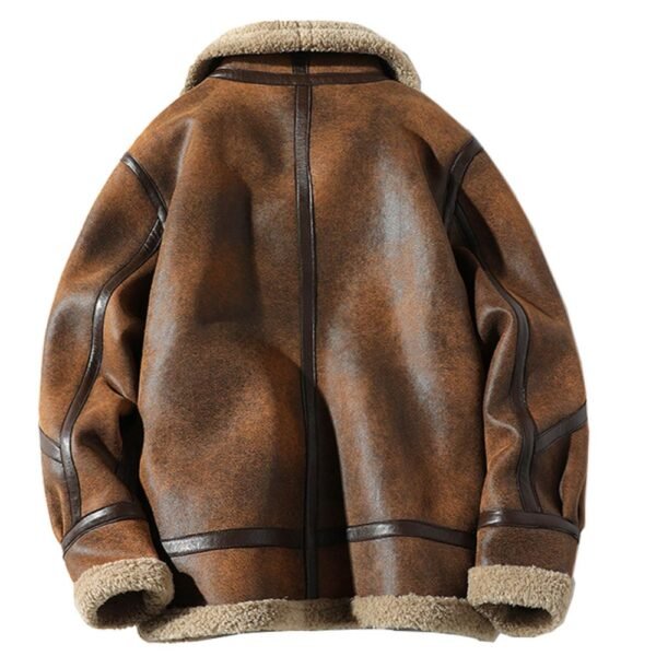 fashionable waxed leather and sherpa jacket