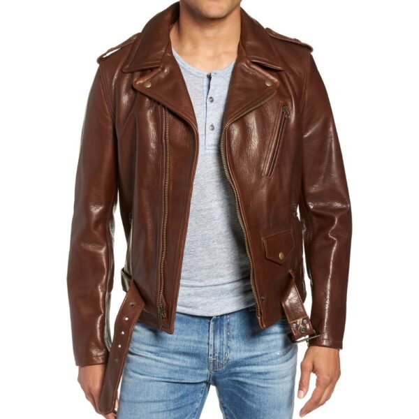 stylish brown cowhide leather jacket