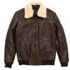 men leather bomber jacket with fur collar