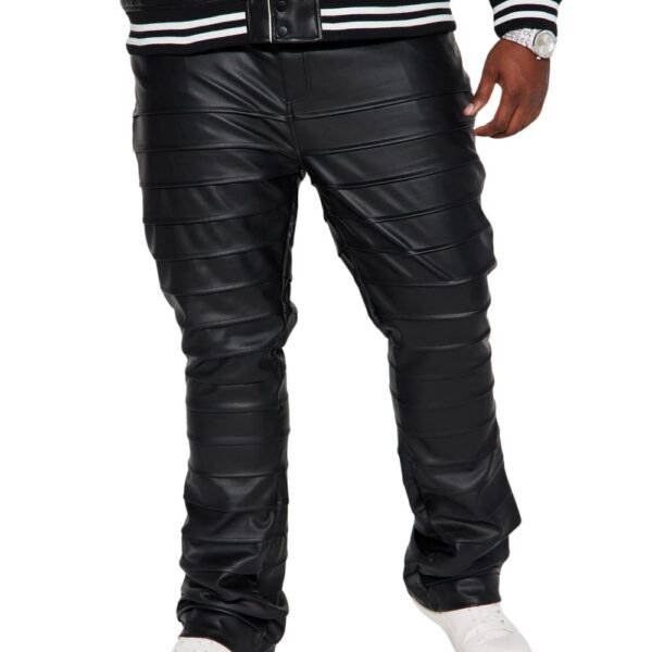 mens black leather stack pants