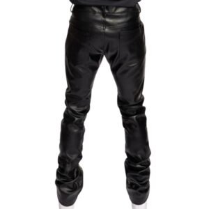 real black leather stacked pants