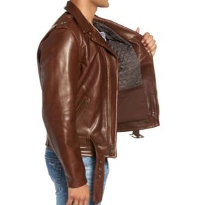 fashionable real brown cowhide leather jacket