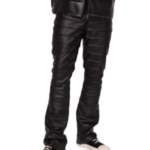 real leather stack pants for men