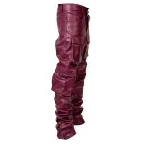 red cargo leather pant