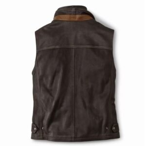 stylish brown leather vest with fur collar