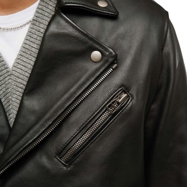 stylish black lambskin leather moto jacket