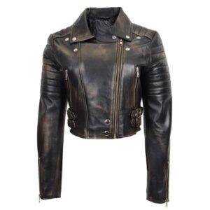 vintage cropped black leather jacket