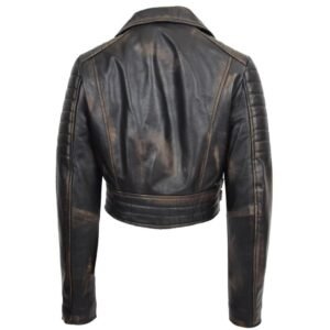 women cropped black leather jacket