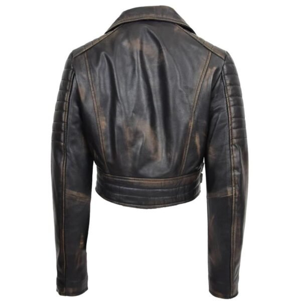 women cropped black leather jacket