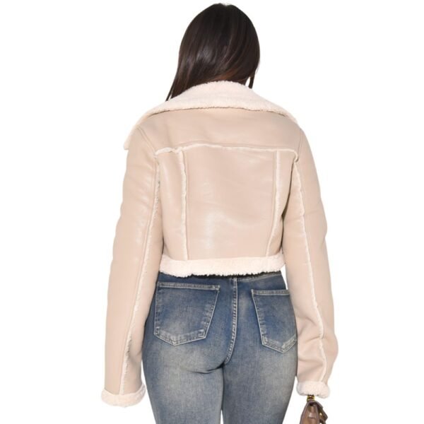 Winter Beige Cropped Leather Jacket with Cozy Fur