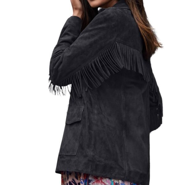 black fringe jacket suede