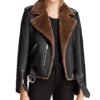 black leather jacket brown fur