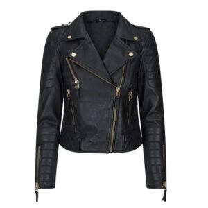 black leather moto jacket women