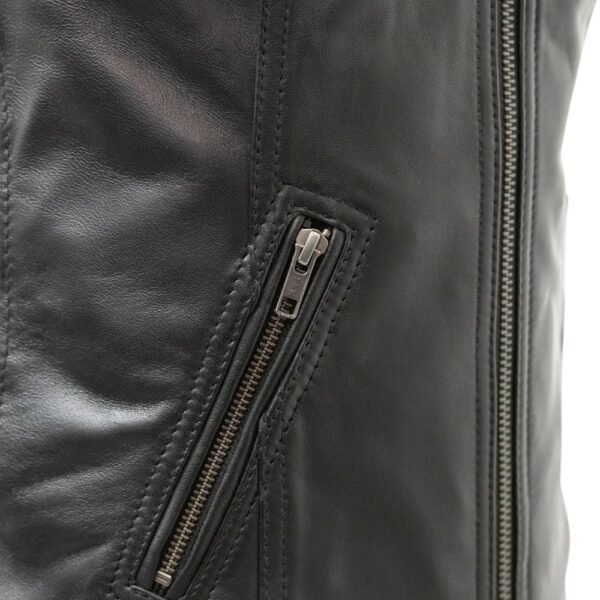 black leather motorcycle vest