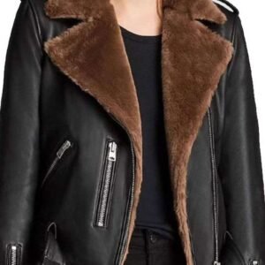 black leather shearling jacket