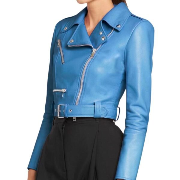 blue leather jackets for women outfits