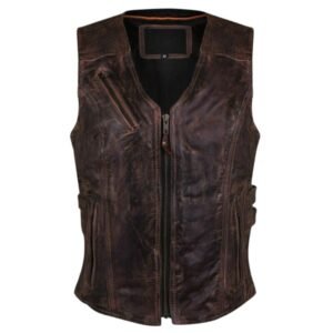 brown leather motorcycle vest