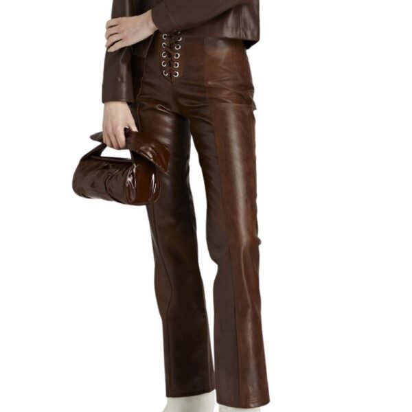 brown leather pants women