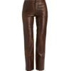 brown leather stacked pants