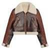 cropped brown shearling jacket women's