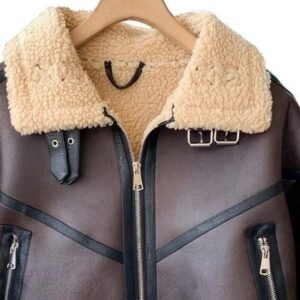 cropped leather sherpa lined jacket