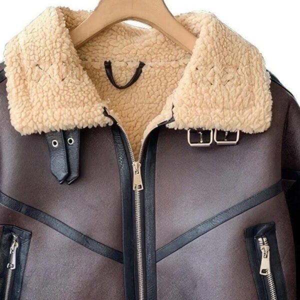 cropped leather sherpa lined jacket