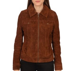 dark brown suede trucker jacket