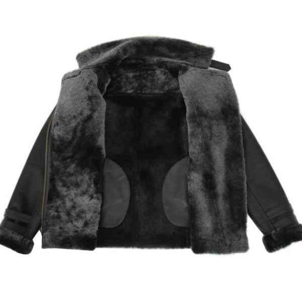 faux Shearling Leather Jacket Black