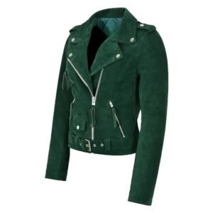 green suede moto jacket women's