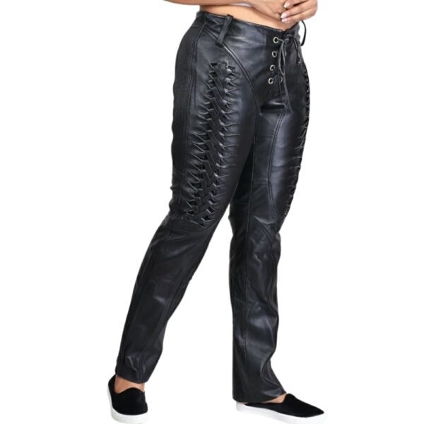 laces womens black leather pants