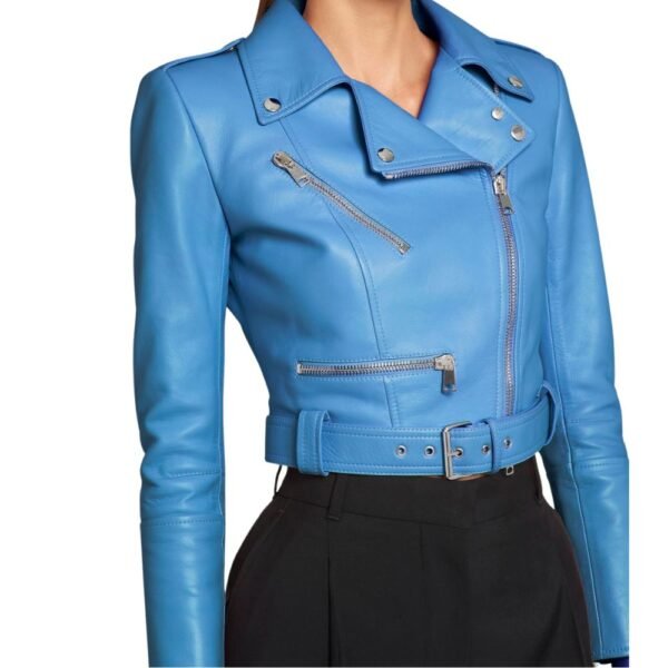 real blue leather jacket women's