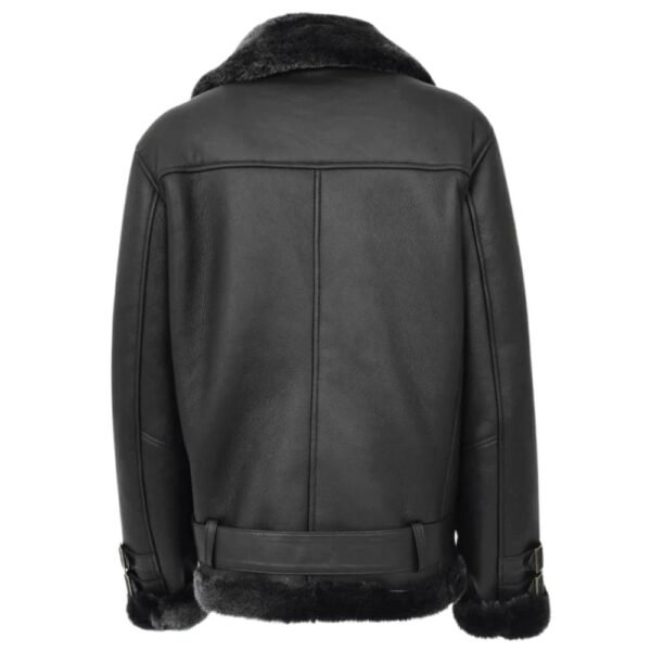 warm Shearling fur Leather Jacket Black