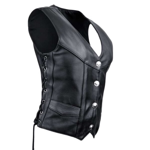 womens black leather motorcycle vest