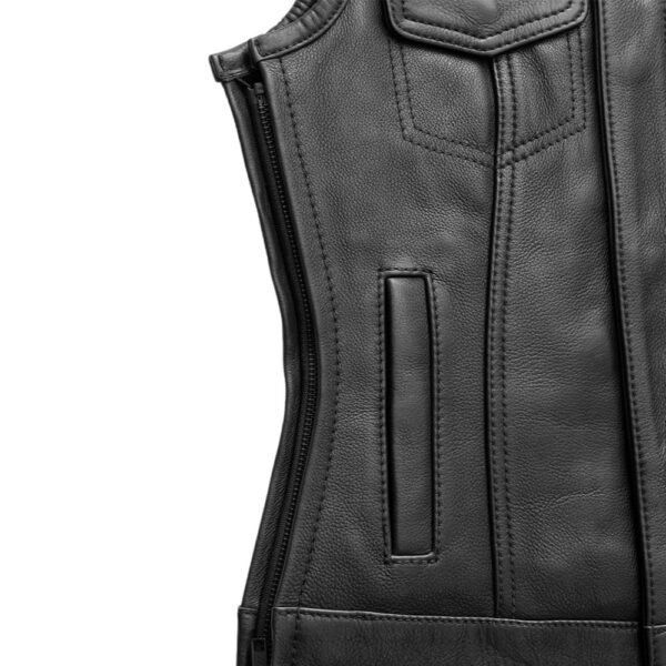 womens black leather motorcycle vest