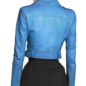 women's blue leather jacket