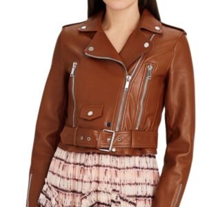 women's cropped leather biker jacket