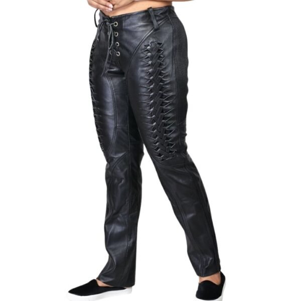 women's lace up leather pants