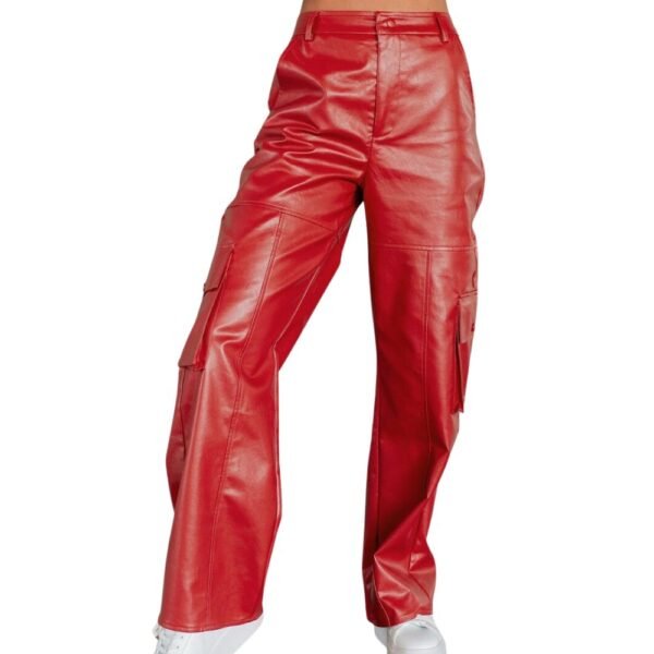 women's red leather pants