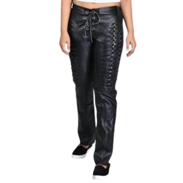 womens unique black leather pants