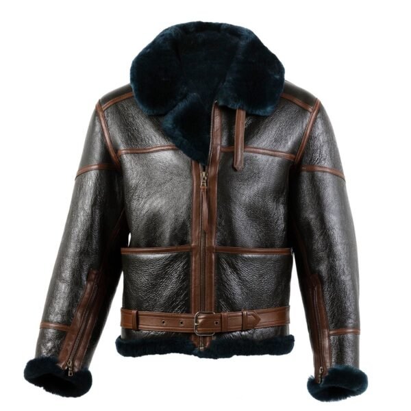 Black Leather Shearling Bomber Jacket for Men