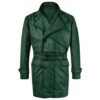 green leather trench coat