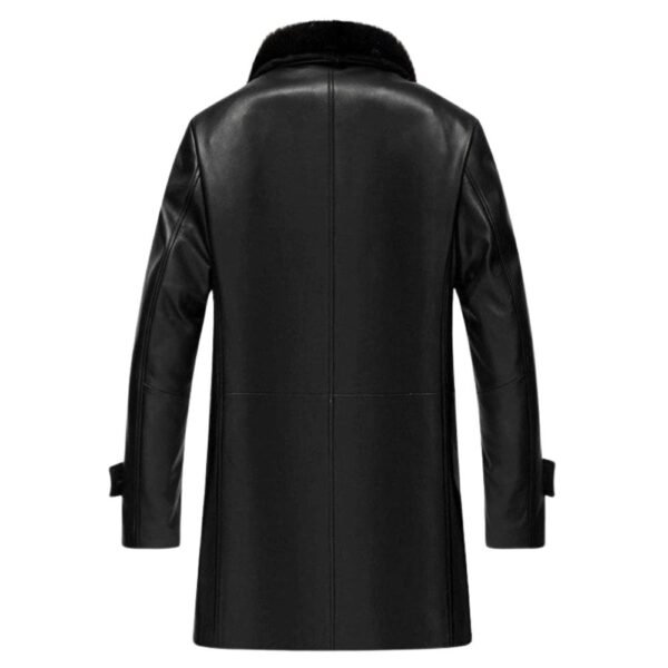 black leather coat with black fur collar