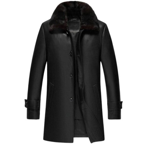 black leather coat with fur collar