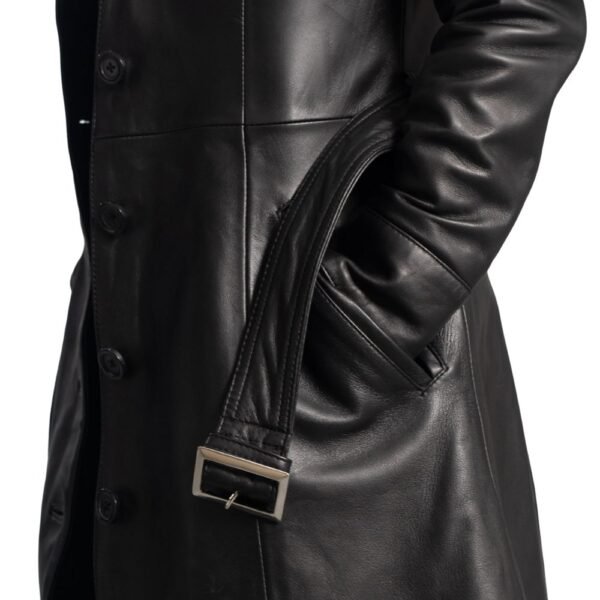 black leather trench coat outfit