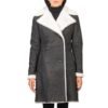 black leather trench coat with white fur